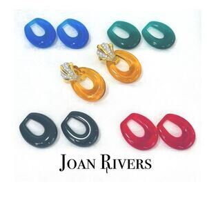 Vtg Joan Rivers Clip-on 5 Interchangeable Lucite Earrings Door Knocker Gold Tone